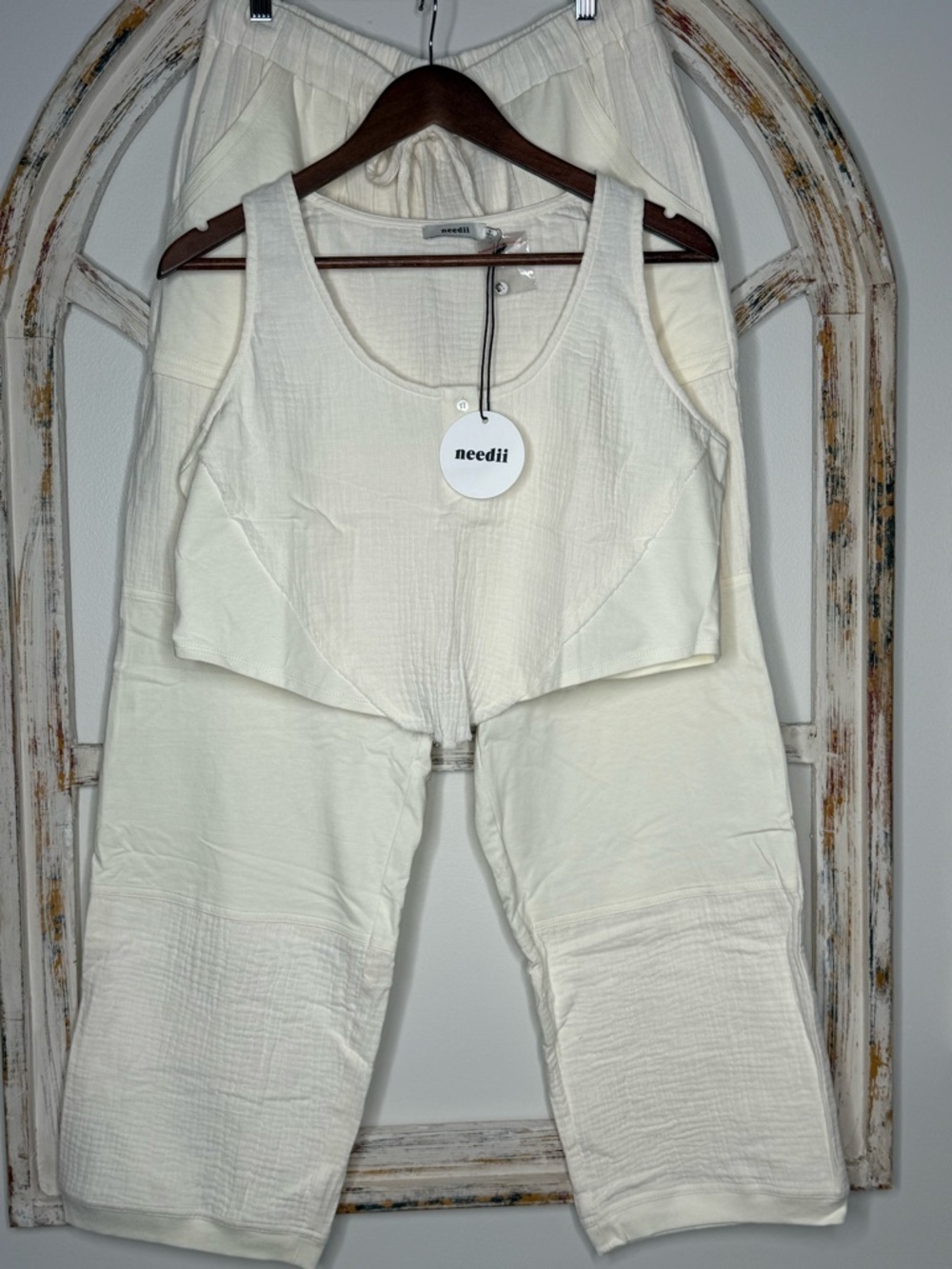Needli Cream Cotton Gauze Tank Top & Pants Set- Sz Medium